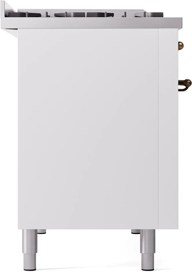 Ilve UP48FNMPWHB Nostalgie Ii 48 Inch Dual Fuel Natural Gas Freestanding Range In White With Bronze Trim