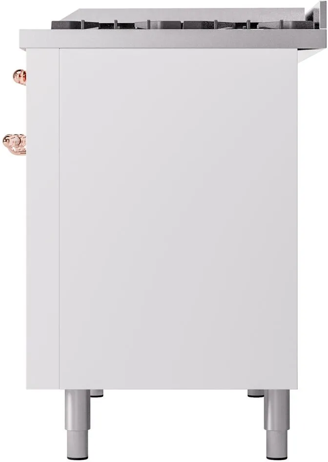 Ilve UP48FNMPWHPLP Nostalgie Ii 48 Inch Dual Fuel Liquid Propane Freestanding Range In White With Copper Trim