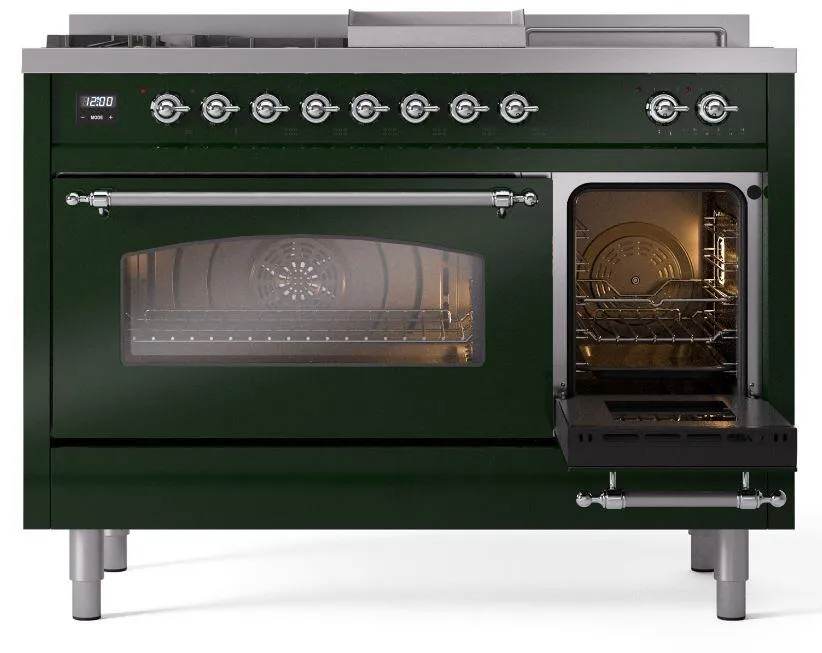 Ilve UP48FSNMPEGCLP Nostalgie Ii 48 Inch Dual Fuel Liquid Propane Freestanding Range In Emerald Green With Chrome Trim