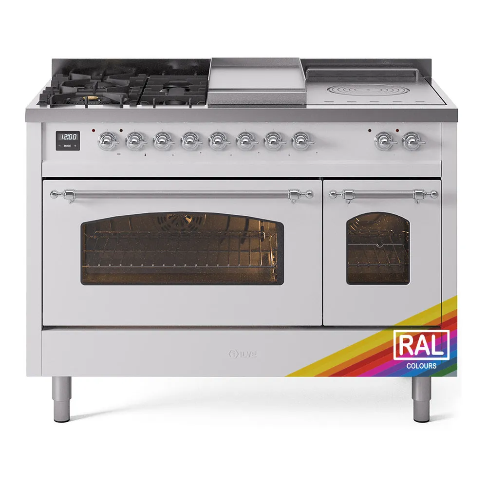 Ilve UP48FSNMPRAC Nostalgie Ii 48 Inch Dual Fuel Natural Gas Freestanding Range In Ral Custom Color With Chrome Trim
