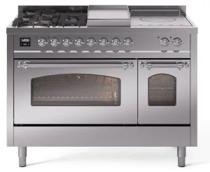 Ilve UP48FSNMPSSCLP Nostalgie Ii 48 Inch Dual Fuel Liquid Propane Freestanding Range In Stainless Steel With Chrome Trim