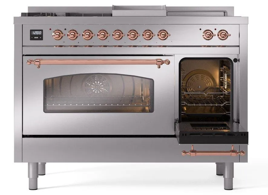 Ilve UP48FSNMPSSP Nostalgie Ii 48 Inch Dual Fuel Natural Gas Freestanding Range In Stainless Steel With Copper Trim