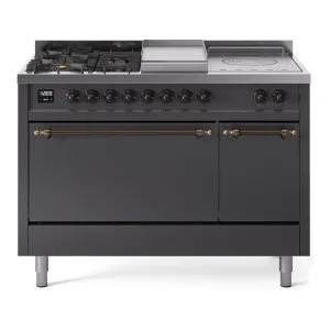 Ilve UP48FSQNMPMGB Nostalgie Ii 48 Inch Dual Fuel Natural Gas Freestanding Range In Matte Graphite With Bronze Trim