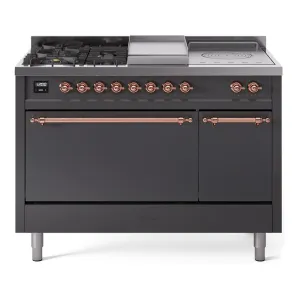 Ilve UP48FSQNMPMGP Nostalgie Ii 48 Inch Dual Fuel Natural Gas Freestanding Range In Matte Graphite With Copper Trim