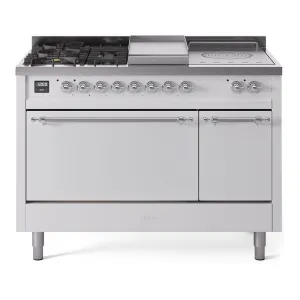 Ilve UP48FSQNMPWHC Nostalgie Ii 48 Inch Dual Fuel Natural Gas Freestanding Range In White With Chrome Trim