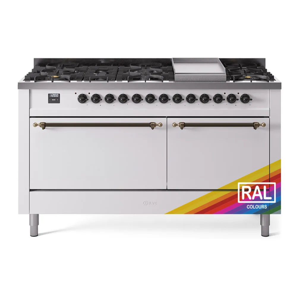 Ilve UP60FQNMPRAB Nostalgie Ii 60 Inch Dual Fuel Natural Gas Freestanding Range In Ral Custom Color With Bronze Trim