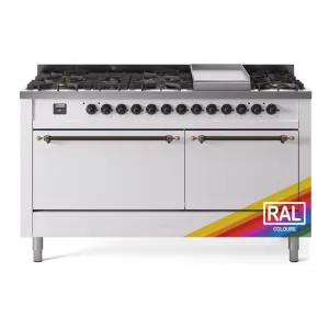 Ilve UP60FQNMPRAB Nostalgie Ii 60 Inch Dual Fuel Natural Gas Freestanding Range In Ral Custom Color With Bronze Trim