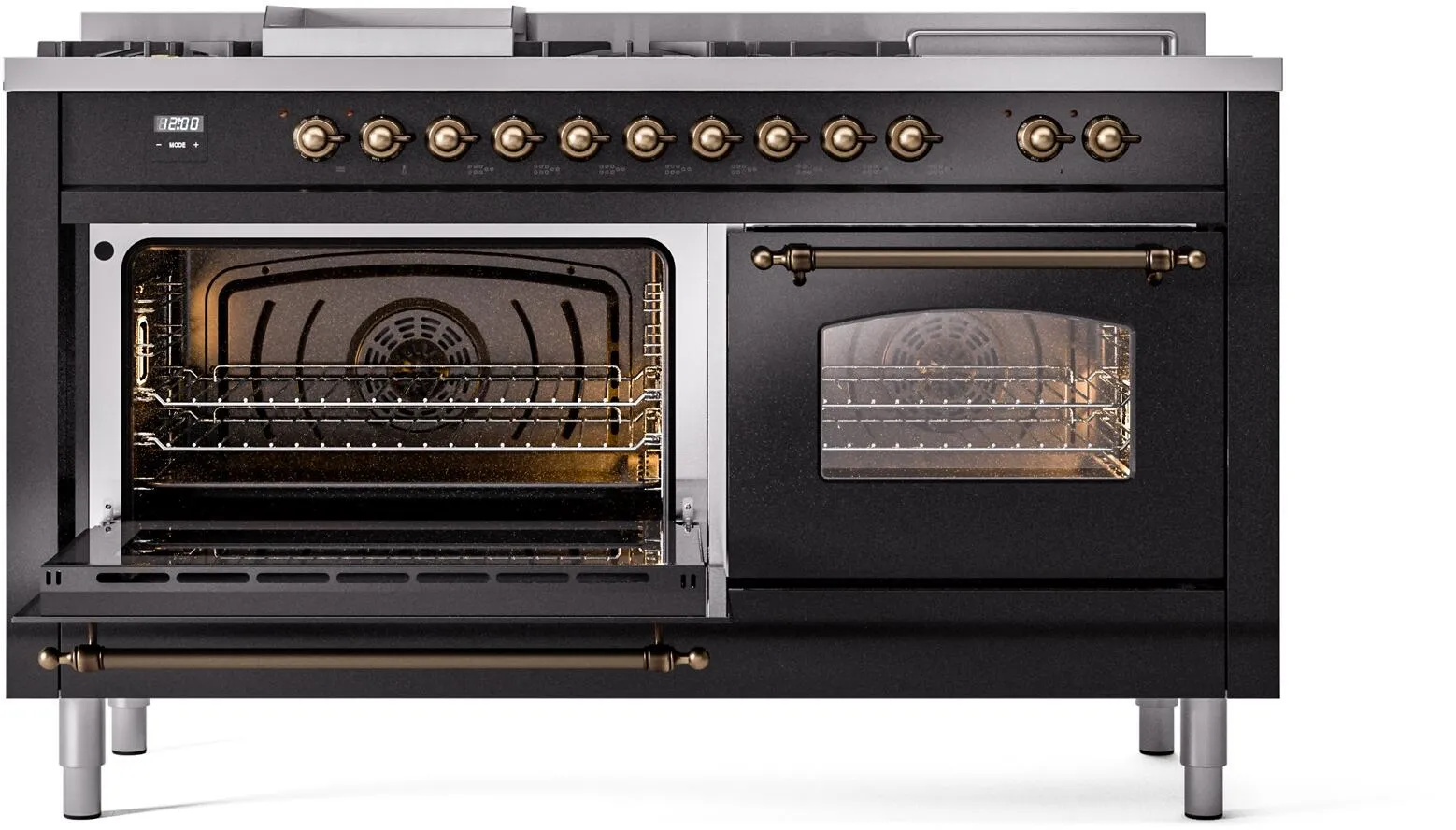 Ilve UP60FSNMPBKB Nostalgie Ii 60 Inch Dual Fuel Natural Gas Freestanding Range In Glossy Black With Bronze Trim