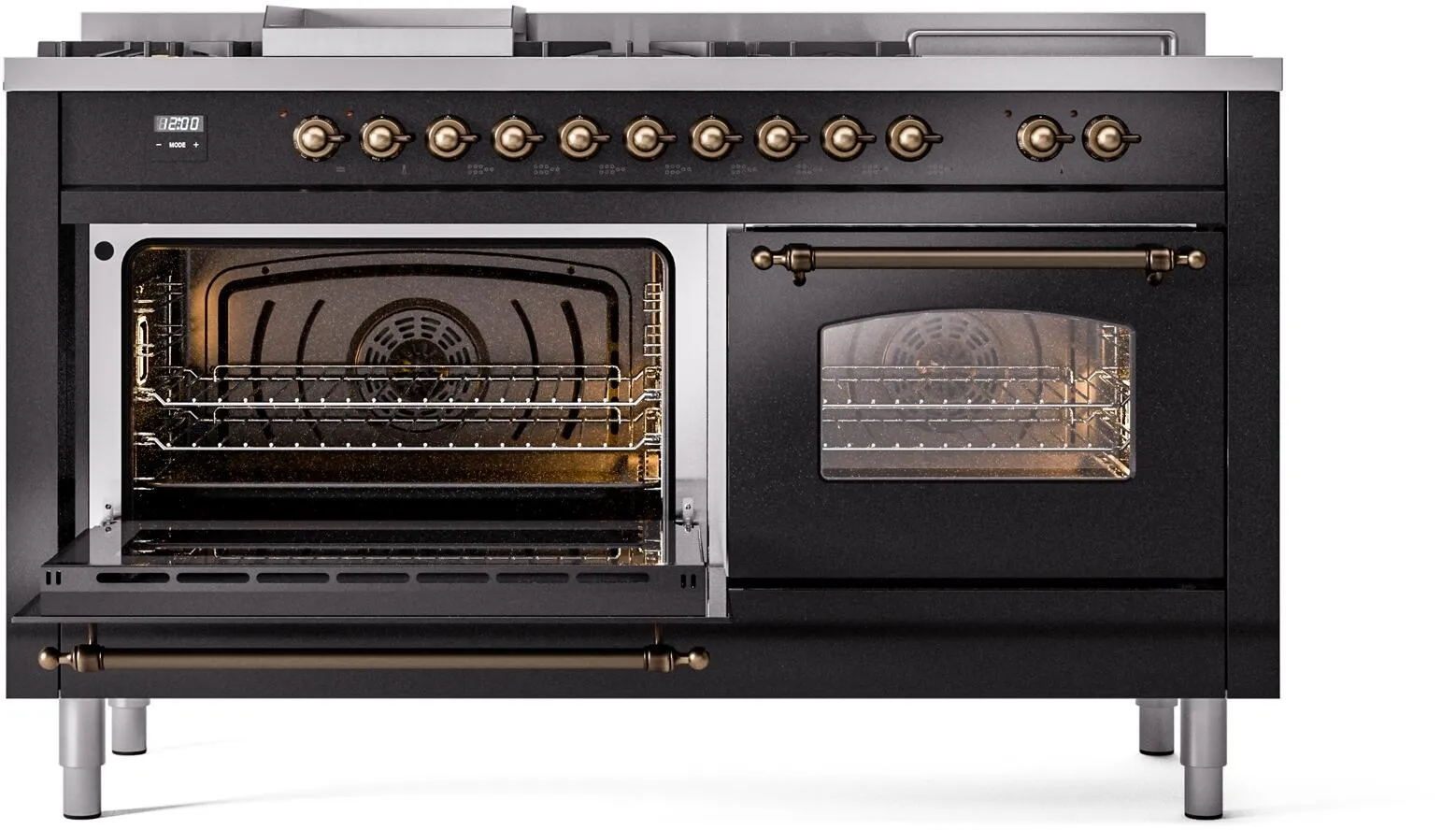 Ilve UP60FSNMPBKBLP Nostalgie Ii 60 Inch Dual Fuel Liquid Propane Freestanding Range In Glossy Black With Bronze Trim
