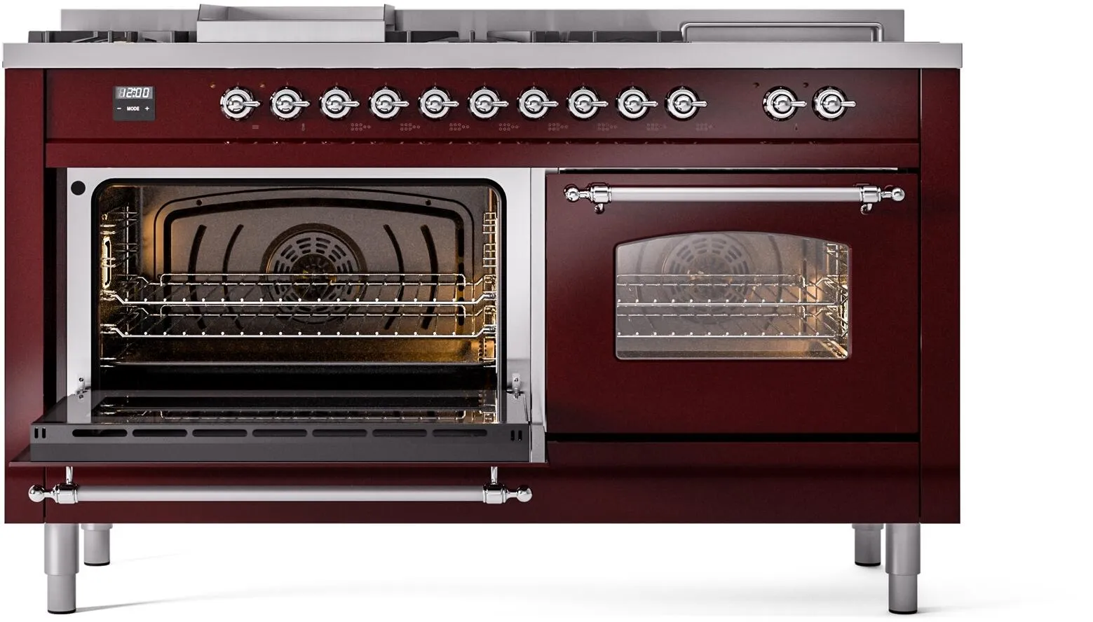 Ilve UP60FSNMPBUC Nostalgie Ii 60 Inch Dual Fuel Natural Gas Freestanding Range In Burgundy With Chrome Trim