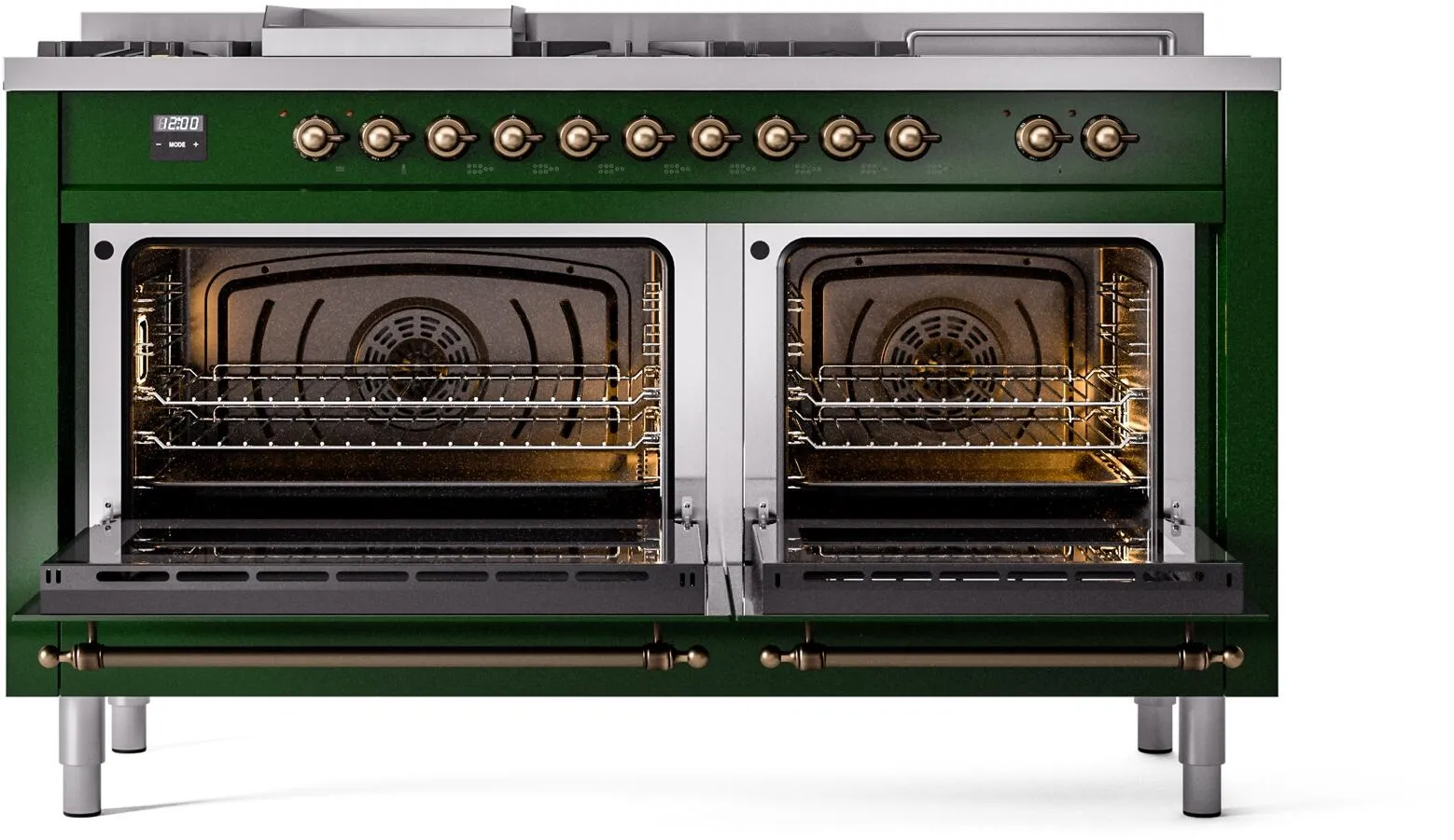 Ilve UP60FSNMPEGB Nostalgie Ii 60 Inch Dual Fuel Natural Gas Freestanding Range In Emerald Green With Bronze Trim