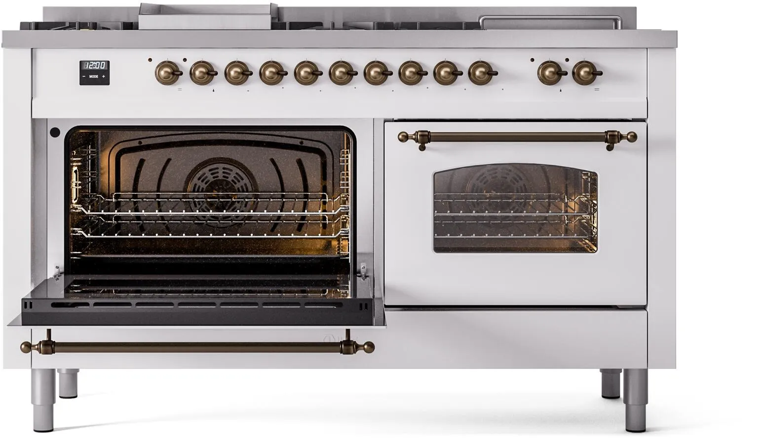 Ilve UP60FSNMPWHBLP Nostalgie Ii 60 Inch Dual Fuel Liquid Propane Freestanding Range In White With Bronze Trim