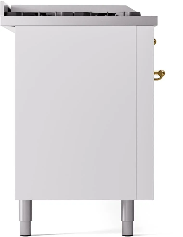 Ilve UP60FSNMPWHG Nostalgie Ii 60 Inch Dual Fuel Natural Gas Freestanding Range In White With Brass Trim