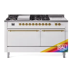 Ilve UP60FSQNMPRAG Nostalgie Ii 60 Inch Dual Fuel Natural Gas Freestanding Range In Ral Custom Color With Brass Trim