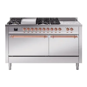 Ilve UP60FSQNMPSSP Nostalgie Ii 60 Inch Dual Fuel Natural Gas Freestanding Range In Stainless Steel With Copper Trim