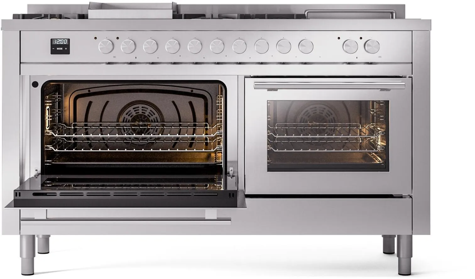 Ilve UP60FSWMPSSLP Professional Plus Ii 60 Inch Dual Fuel Liquid Propane Freestanding Range In Stainless Steel With Trim
