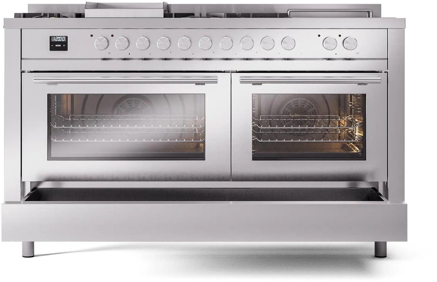 Ilve UP60FSWMPSSLP Professional Plus Ii 60 Inch Dual Fuel Liquid Propane Freestanding Range In Stainless Steel With Trim
