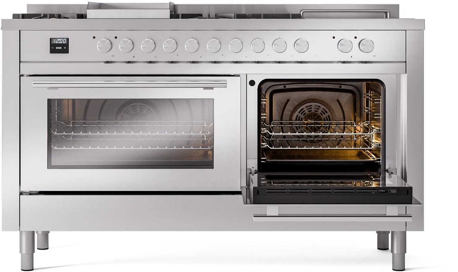 Ilve UP60FSWMPSSLP Professional Plus Ii 60 Inch Dual Fuel Liquid Propane Freestanding Range In Stainless Steel With Trim