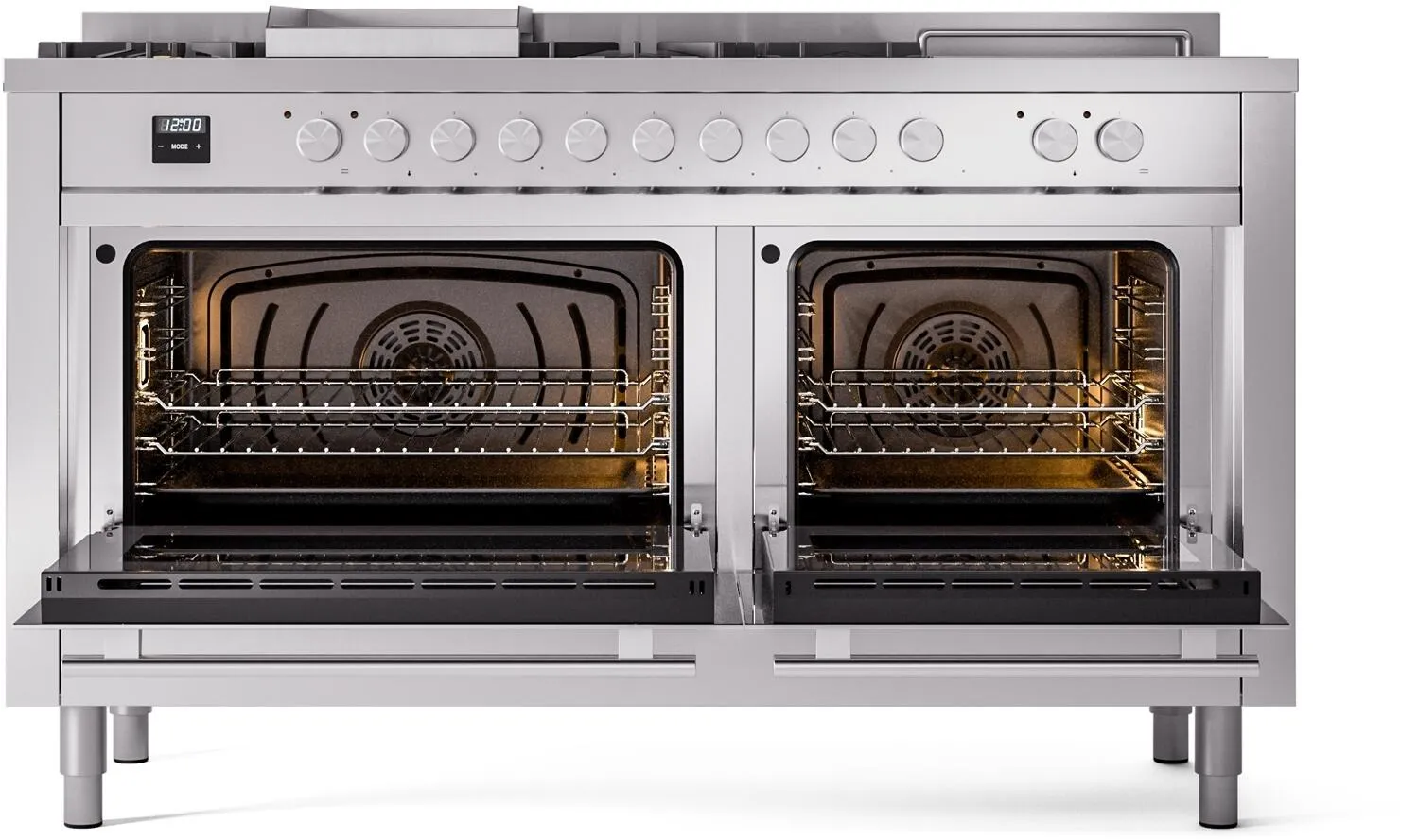 Ilve UP60FSWMPSSLP Professional Plus Ii 60 Inch Dual Fuel Liquid Propane Freestanding Range In Stainless Steel With Trim