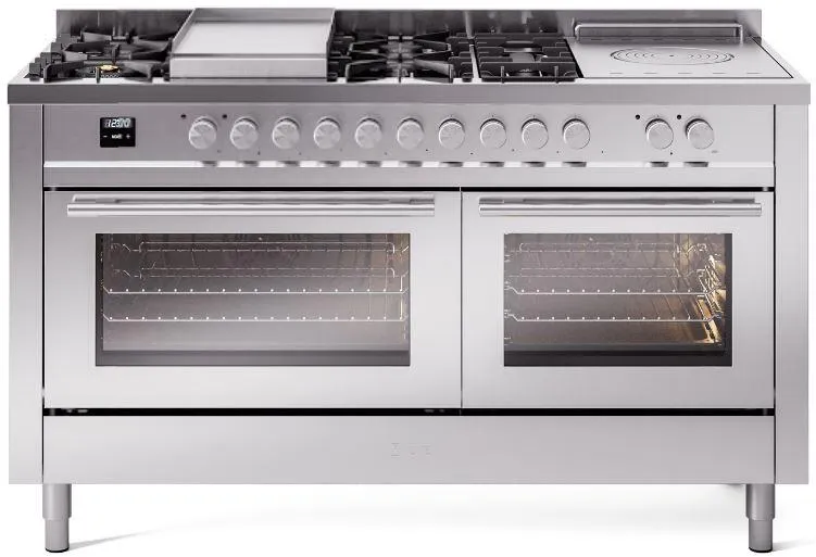 Ilve UP60FSWMPSSLP Professional Plus Ii 60 Inch Dual Fuel Liquid Propane Freestanding Range In Stainless Steel With Trim