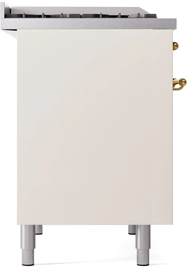 Ilve UPD40FNMPAWG Nostalgie Ii 40 Inch Dual Fuel Natural Gas Freestanding Range In Antique White With Brass Trim