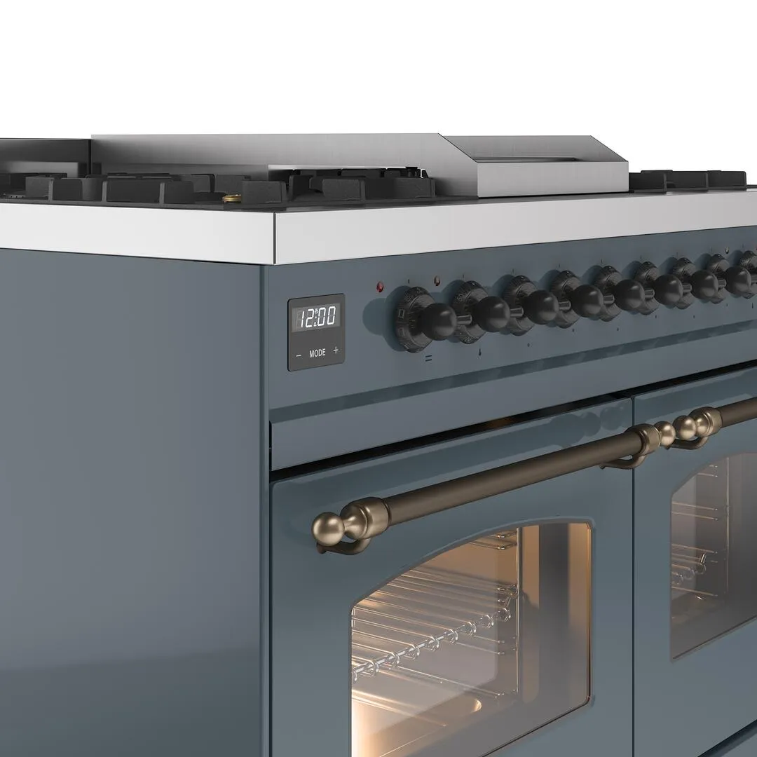 Ilve UPD40FNMPBGBLP Nostalgie Ii 40 Inch Dual Fuel Liquid Propane Freestanding Range In Blue Grey With Bronze Trim