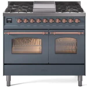 Ilve UPD40FNMPBGPLP Nostalgie Ii 40 Inch Dual Fuel Liquid Propane Freestanding Range In Blue Grey With Copper Trim