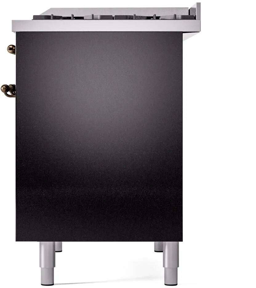 Ilve UPD40FNMPBKB Nostalgie Ii 40 Inch Dual Fuel Natural Gas Freestanding Range In Glossy Black With Bronze Trim