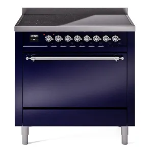 Ilve UPI366QNMPMBC Nostalgie Ii 36 Inch Electric Freestanding Range In Blue With Chrome Trim