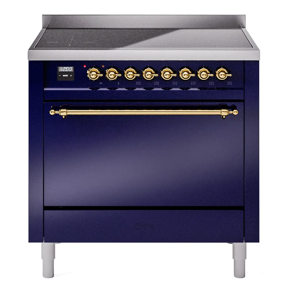 Ilve UPI366QNMPMBG Nostalgie Ii 36 Inch Electric Freestanding Range In Blue With Brass Trim
