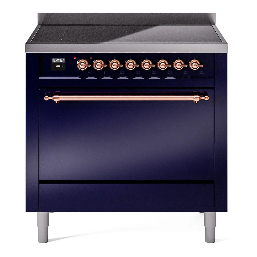 Ilve UPI366QNMPMBP Nostalgie Ii 36 Inch Electric Freestanding Range In Blue With Copper Trim