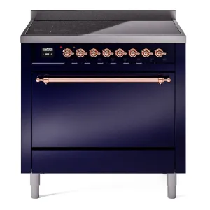 Ilve UPI366QNMPMBP Nostalgie Ii 36 Inch Electric Freestanding Range In Blue With Copper Trim