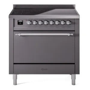 Ilve UPI366QNMPMGC Nostalgie Ii 36 Inch Electric Freestanding Range In Matte Graphite With Chrome Trim