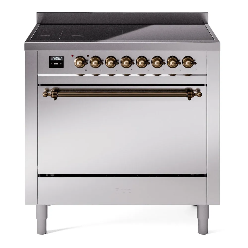 Ilve UPI366QNMPSSB Nostalgie Ii 36 Inch Electric Freestanding Range In Stainless Steel With Bronze Trim