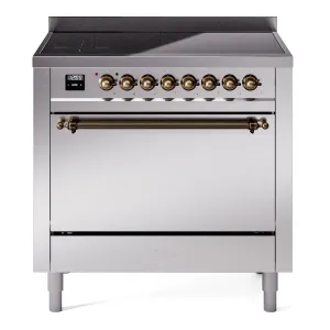Ilve UPI366QNMPSSB Nostalgie Ii 36 Inch Electric Freestanding Range In Stainless Steel With Bronze Trim