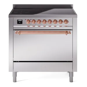 Ilve UPI366QNMPSSP Nostalgie Ii 36 Inch Electric Freestanding Range In Stainless Steel With Copper Trim