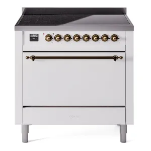 Ilve UPI366QNMPWHB Nostalgie Ii 36 Inch Electric Freestanding Range In White With Bronze Trim