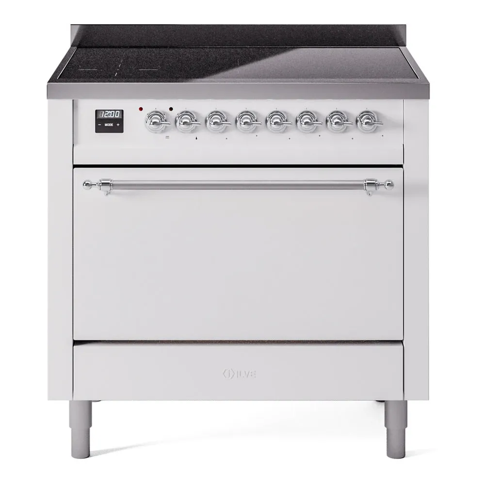 Ilve UPI366QNMPWHC Nostalgie Ii 36 Inch Electric Freestanding Range In White With Chrome Trim