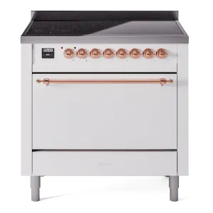 Ilve UPI366QNMPWHP Nostalgie Ii 36 Inch Electric Freestanding Range In White With Copper Trim