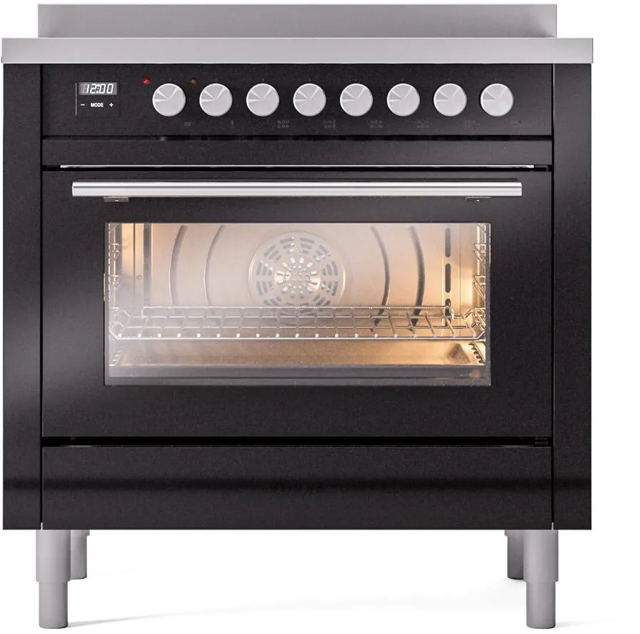 Ilve UPI366WMPBK Professional Plus Ii 36 Inch Electric Freestanding Range In Glossy Black With Trim