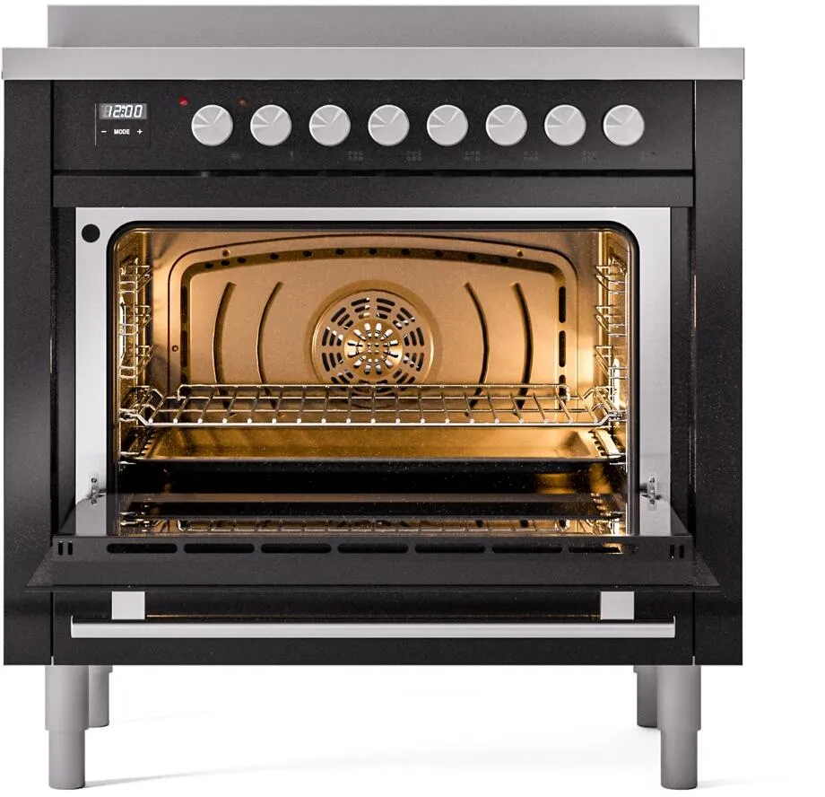 Ilve UPI366WMPBK Professional Plus Ii 36 Inch Electric Freestanding Range In Glossy Black With Trim