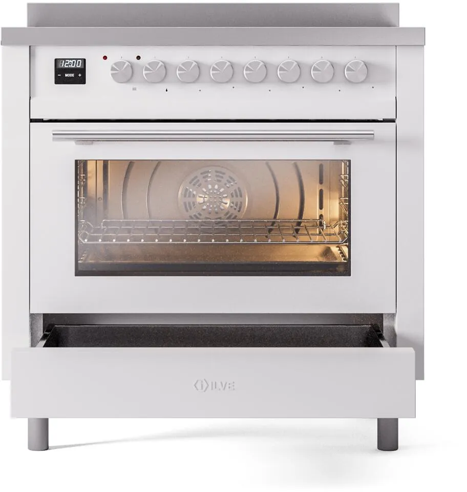 Ilve UPI366WMPWH Professional Plus Ii 36 Inch Electric Freestanding Range In White With Trim