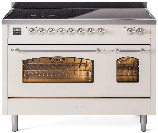 Ilve UPI486NMPAWC Nostalgie Ii 48 Inch Electric Freestanding Range In Antique White With Chrome Trim