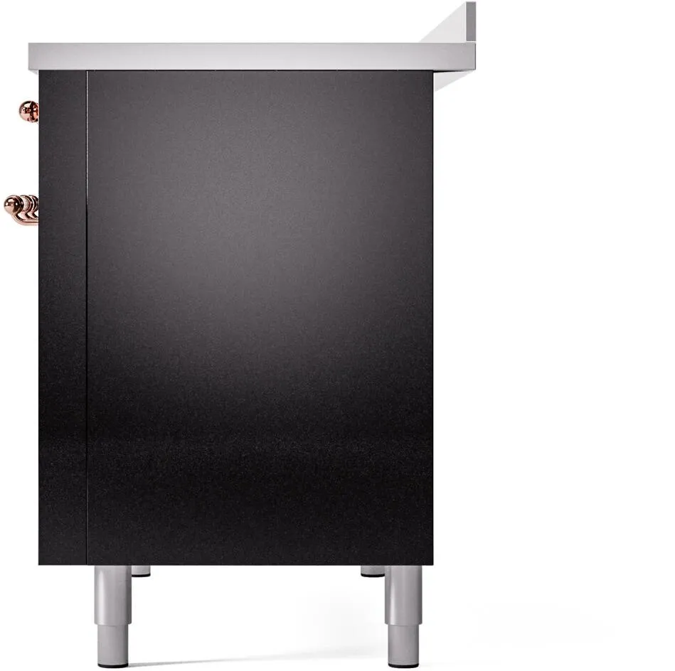 Ilve UPI486NMPBKP Nostalgie Ii 48 Inch Electric Freestanding Range In Glossy Black With Copper Trim