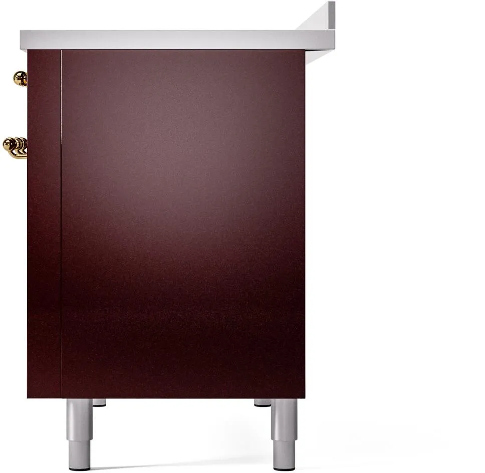 Ilve UPI486NMPBUG Nostalgie Ii 48 Inch Electric Freestanding Range In Burgundy With Brass Trim
