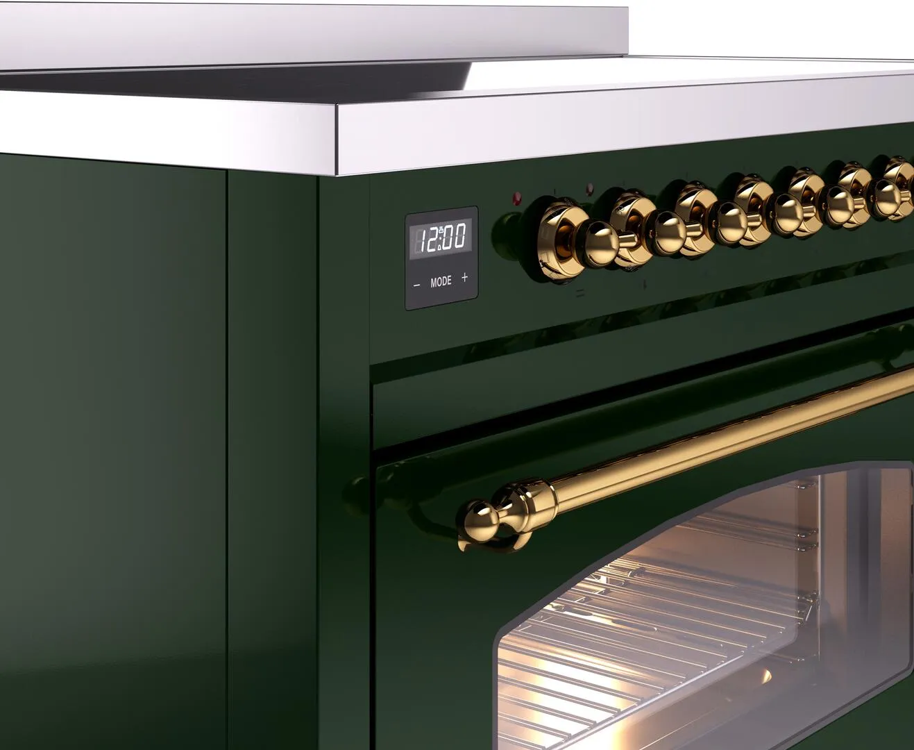 Ilve UPI486NMPEGG Nostalgie Ii 48 Inch Electric Freestanding Range In Emerald Green With Brass Trim