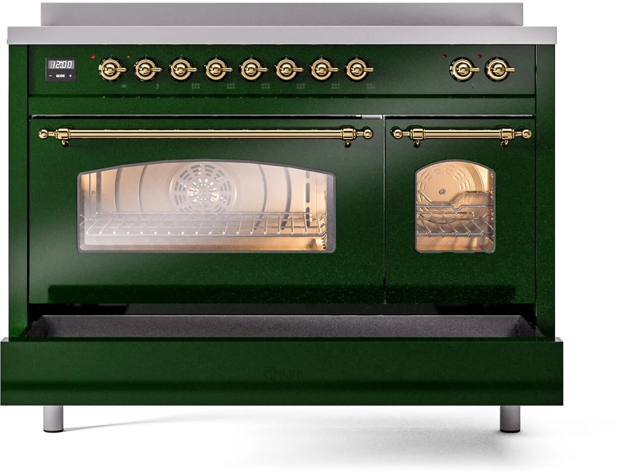 Ilve UPI486NMPEGG Nostalgie Ii 48 Inch Electric Freestanding Range In Emerald Green With Brass Trim