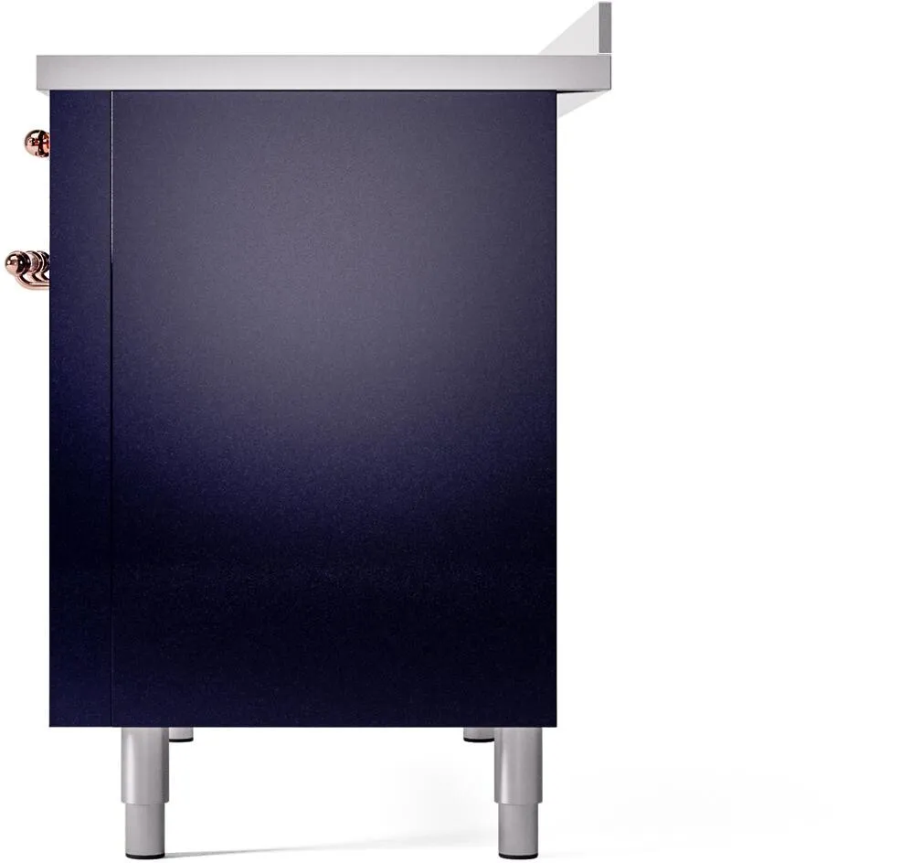 Ilve UPI486NMPMBP Nostalgie Ii 48 Inch Electric Freestanding Range In Blue With Copper Trim