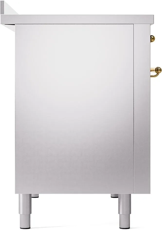Ilve UPI486NMPSSG Nostalgie Ii 48 Inch Electric Freestanding Range In Stainless Steel With Brass Trim