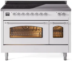 Ilve UPI486NMPWHC Nostalgie Ii 48 Inch Electric Freestanding Range In White With Chrome Trim